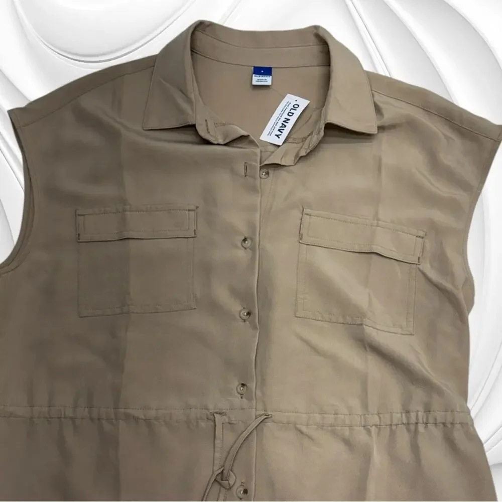 OLD NAVY Women’s Small Tan Sleeveless Shirt Dress - Picture 3 of 5